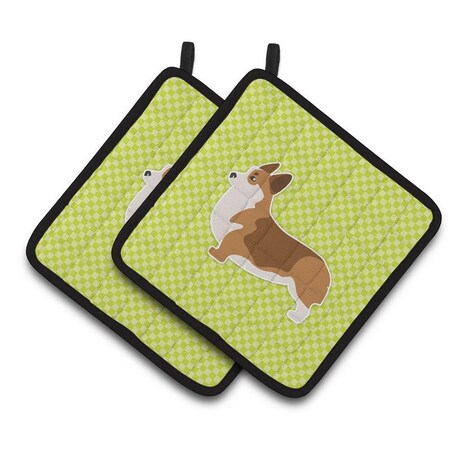 Carolines Treasures Corgi Checkerboard Green Pair of Pot Holders BB3820PTHD